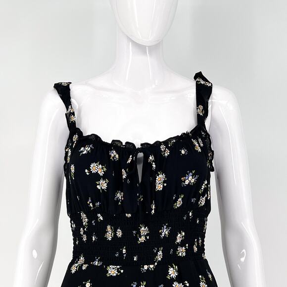 Reformation Silvia Mini Dress Women’s Size XS Black Floral Ruffle Sleeveless - Picture 2 of 6